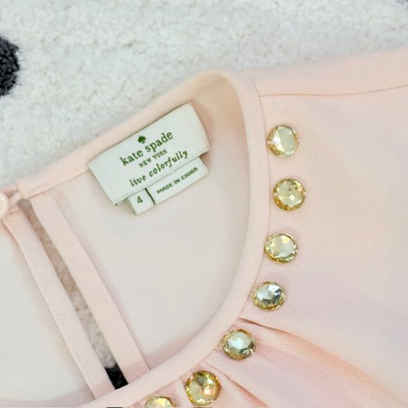 Kate Spade Womens Size 4 Small Pink Short Sleeve Embellished Jewel Neck Blouse - Picture 6 of 13